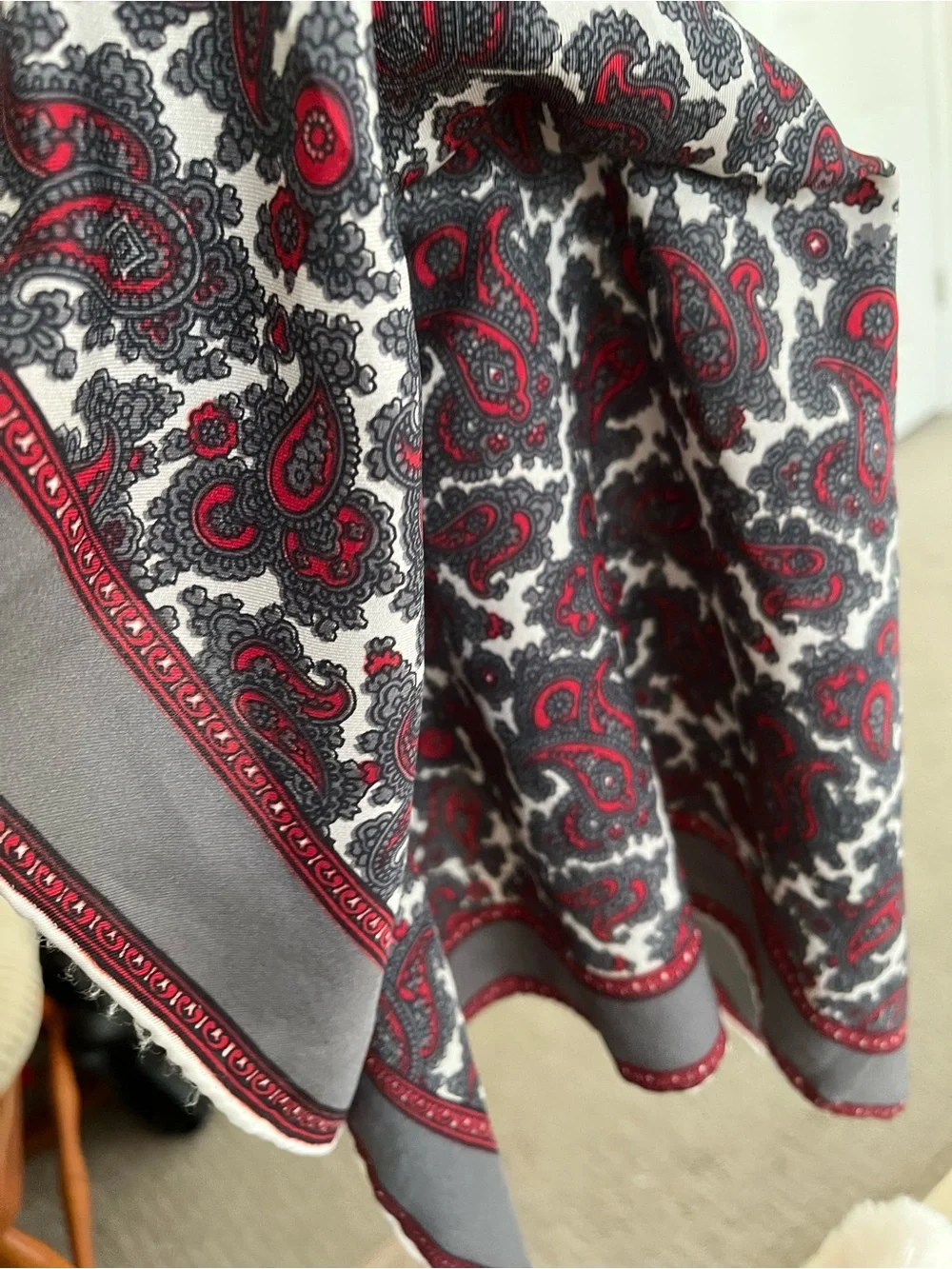 Gorgeous Silk Paisley Print Women's Scarf- Burgundy, Black & White!